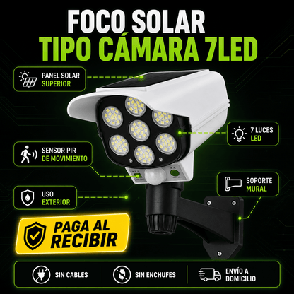 SolarGuard Pro™ 7LED — Foco Solar de Seguridad Tipo Cámara