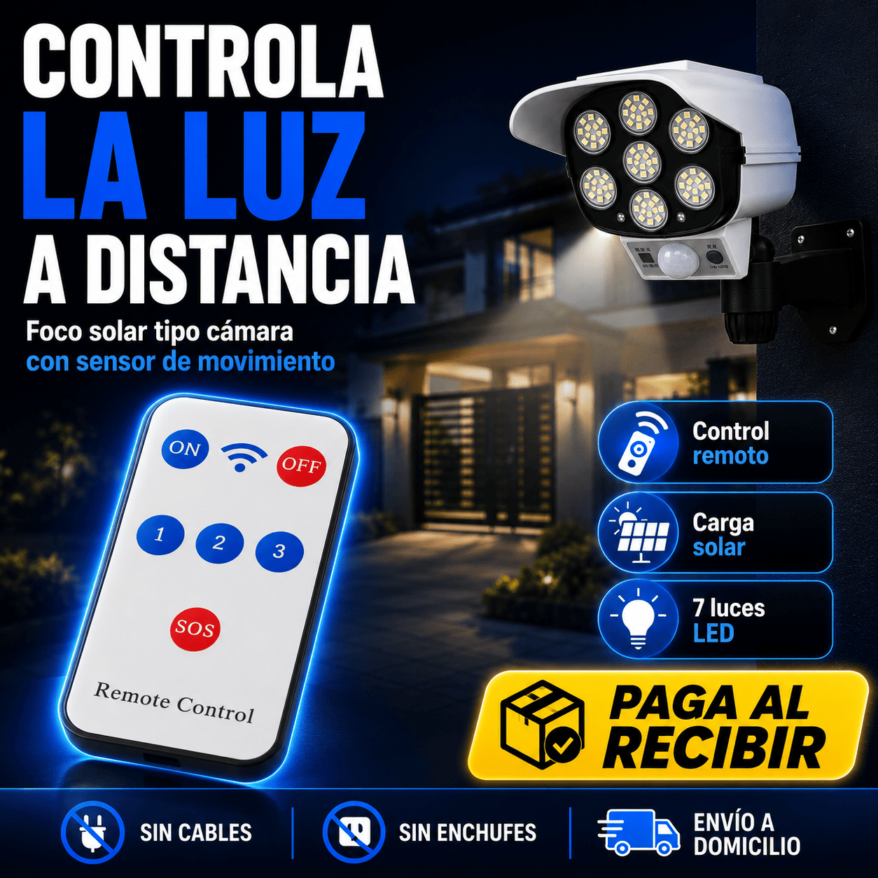 SolarGuard Pro™ 7LED — Foco Solar de Seguridad Tipo Cámara