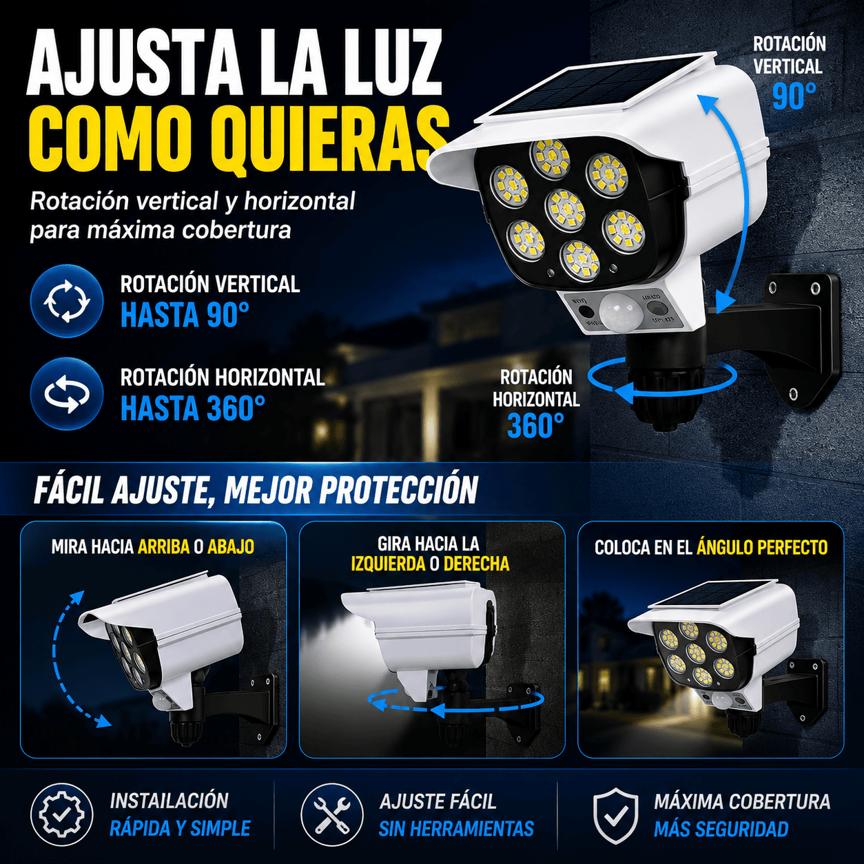SolarGuard Pro™ 7LED — Foco Solar de Seguridad Tipo Cámara