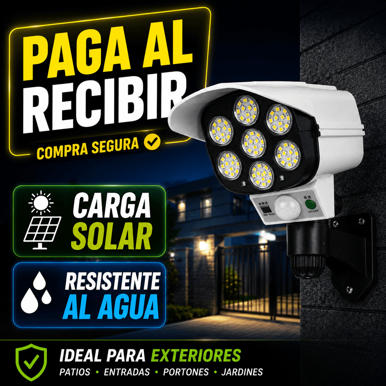 SolarGuard Pro™ 7LED — Foco Solar de Seguridad Tipo Cámara